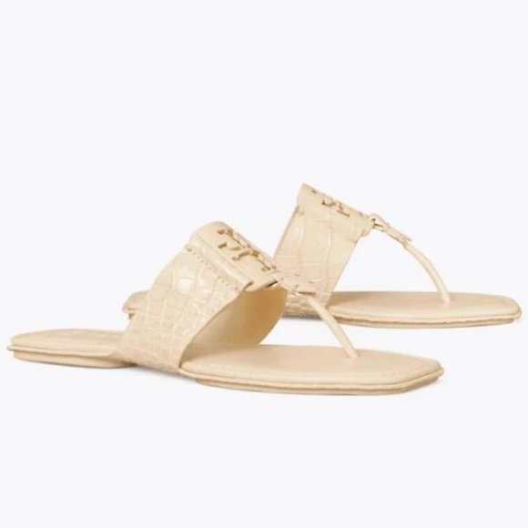 Tory Burch CROC EMBOSSED Georgia Sandal New Cream MANY SIZES - Picture 6 of 8